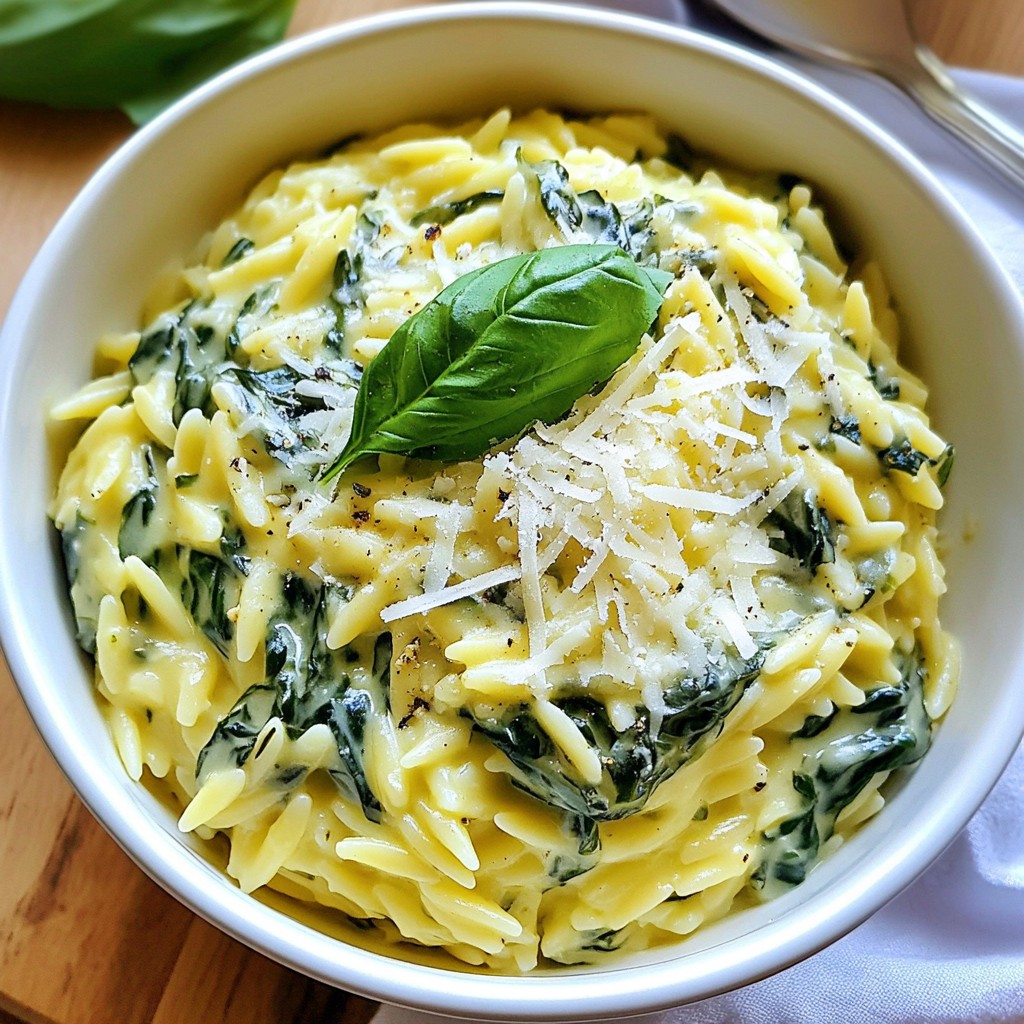 Cremiger Spinat Parmesan Orzo Einfaches Rezept