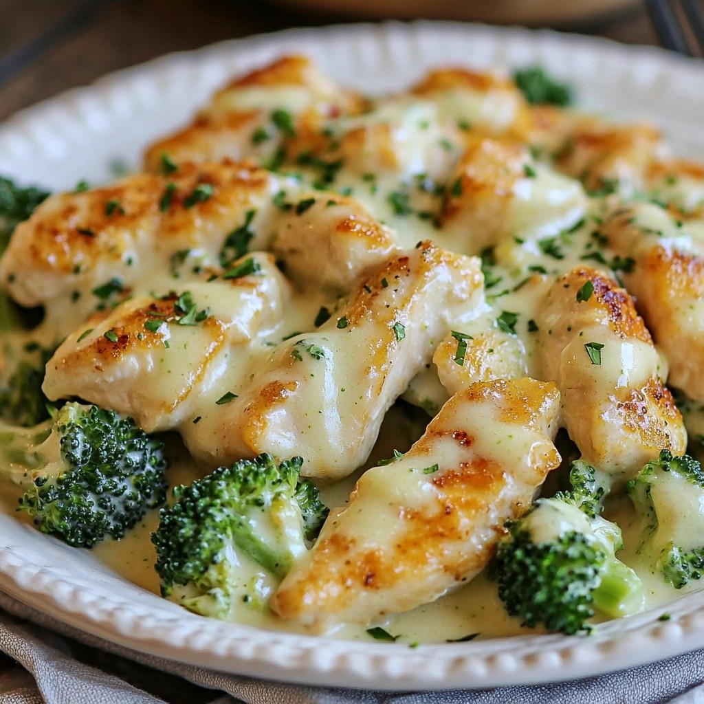 Einfaches Keto-Hühnchen Brokkoli Alfredo Gericht