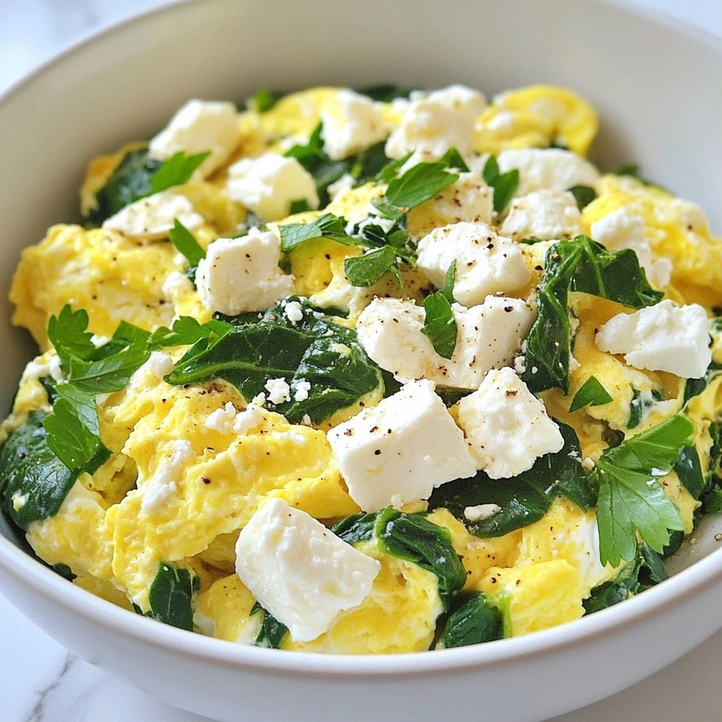 Fluffy Keto Spinach and Feta Scramble Einfaches Rezept