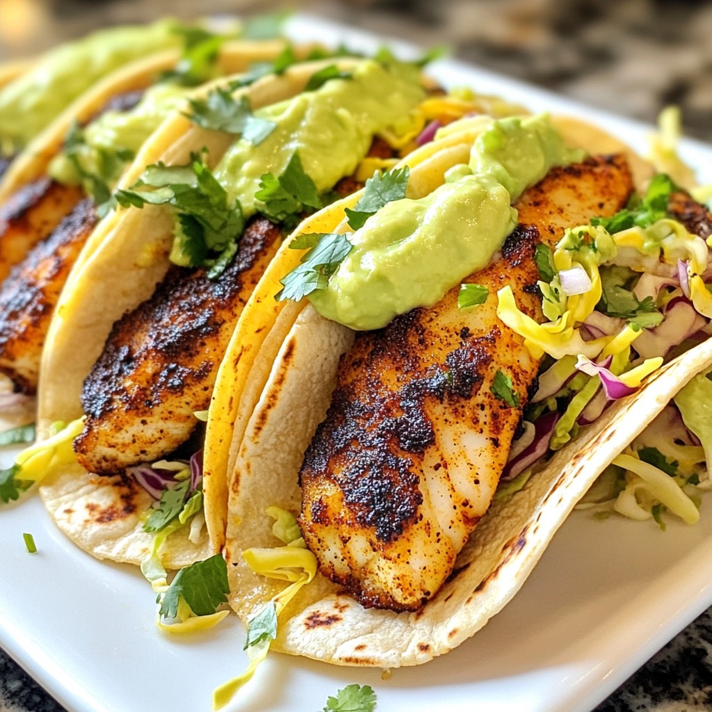 Schmackhafte Blackened Fish Tacos mit Avocado Crema