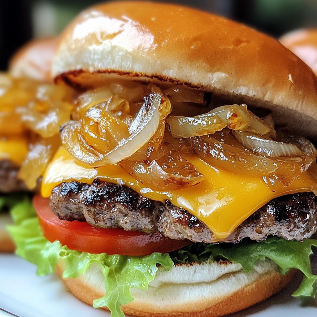 Karamellisierte Zwiebel Schweizer Burger Rezept Präsentation