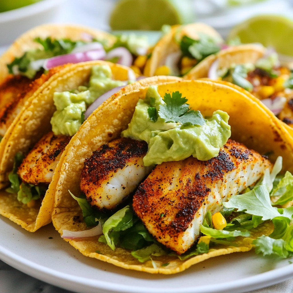 Schmackhafte Blackened Fish Tacos mit Avocado Crema
